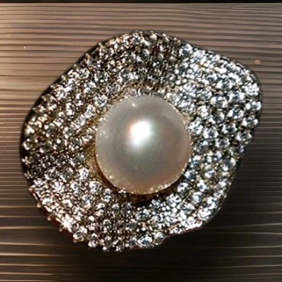 $275 Cultured Freshwater Pearl & Sterling 1 3/8 CT TGW Cubic Zirconia Ring - Picture 10 of 14